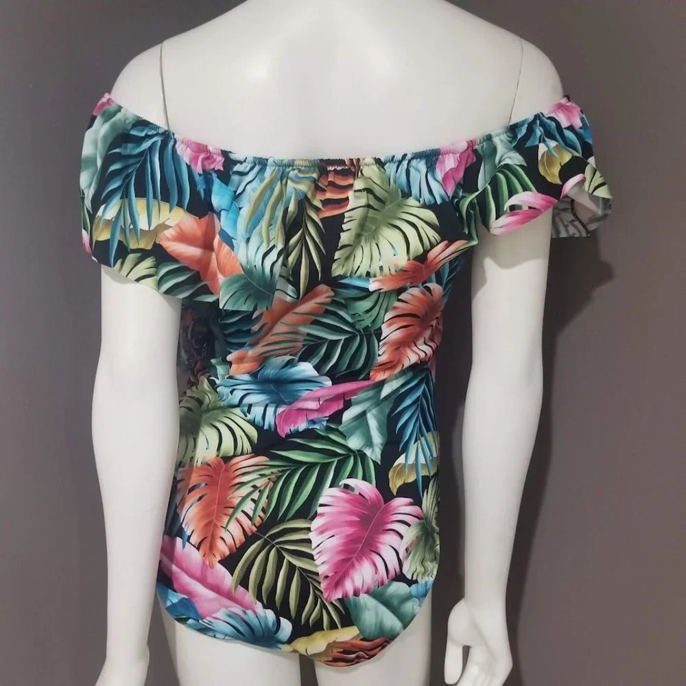 Swim Solutions Off the Shoulder Tummy Control One Piece Swimsuit Size 16